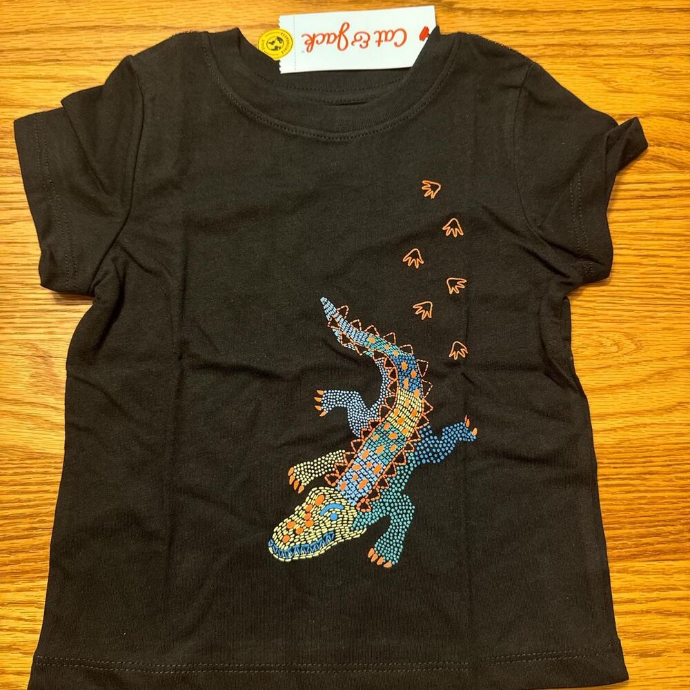 Black baby tee with colorful alligator design 18 Month